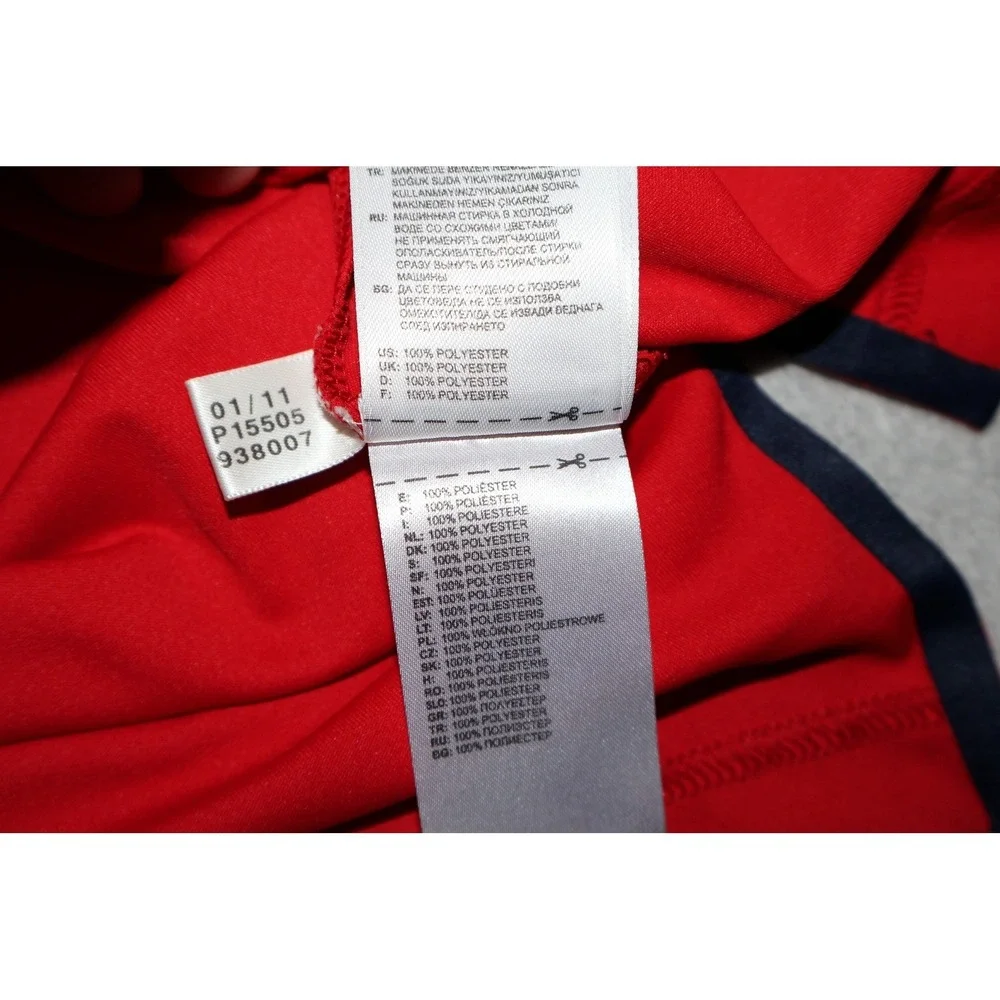 Adidas Golf Polo Shirt Mens 2XL Red Navy Blue Striped Top Performance Polyester